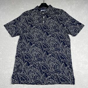 GANT Polo Shirt Men’s Large Navy Blue White Floral Leaf Print Slim Fit